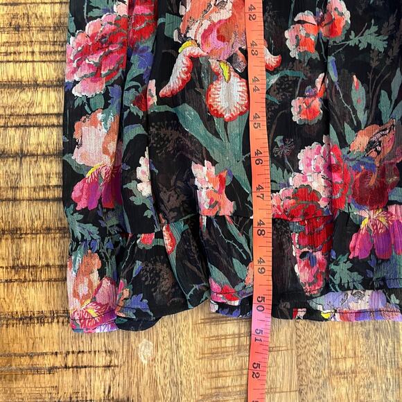 Paige Paradis 100% Silk Ruffle Floral Midi Dress M Dark Romantic Wedding Guest - Picture 13 of 13